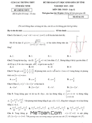 Đề Giao Lưu HSG Toán 12 Năm 2019 - 2020 Cụm Các Trường THPT Tỉnh Bắc Ninh