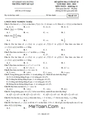 Đề Thi Cuối Kỳ 2 Toán 11 Năm 2022 - 2023 Trường THPT Kẻ Sặt - Hải Dương