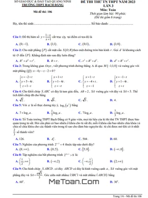 Đề thi thử Toán TN THPT 2023 lần 3 trường THPT Bạch Đằng – Quảng Ninh