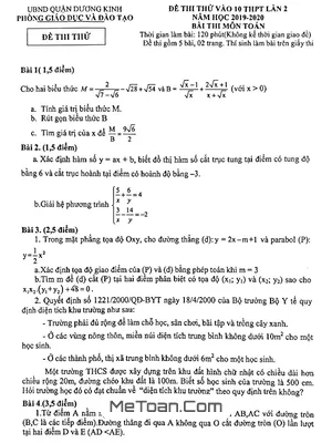 Đề thi thử vào lớp 10 môn Toán lần 2 năm 2019 - 2020 phòng GD&ĐT Dương Kinh - Hải Phòng