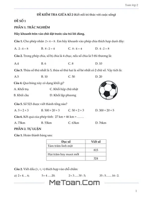 Bộ 5 Đề Thi Giữa Học Kỳ 2 Môn Toán Lớp 2 (Kết Nối Tri Thức)