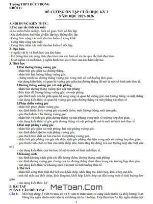 Đề cương Ôn tập Học kỳ 2 Toán 11 Năm học 2025-2026 Trường THPT Đức Trọng, Lâm Đồng