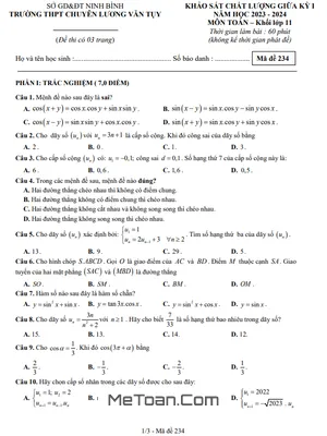 Đề Thi Giữa Kỳ 1 Toán 11 Năm 2023 - 2024 Trường Chuyên Lương Văn Tụy - Ninh Bình