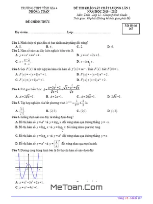 Đề KSCL Lần 1 Toán 12 Năm Học 2019 - 2020 Trường THPT Tĩnh Gia 4 - Thanh Hóa