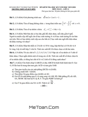 Đề thi HK1 Toán 11 năm 2019 - 2020 trường THPT Lê Quý Đôn - TP HCM