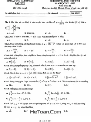 Đề thi Toán 12 cuối kỳ 2 năm 2022 - 2023 Sở GD&ĐT Bắc Ninh