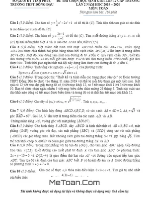 Đề thi HSG Toán 12 lần 2 năm 2019 - 2020 trường THPT Đồng Đậu - Vĩnh Phúc