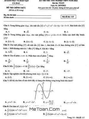 Đề thi thử tốt nghiệp THPT 2023 môn Toán sở GD&ĐT Cà Mau