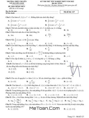 Đề thi thử Toán TN THPT 2022 trường chuyên Võ Nguyên Giáp - Quảng Bình