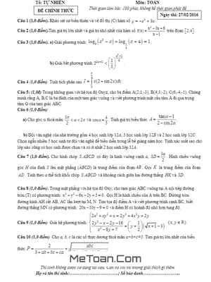 Đề thi thử THPT Quốc gia 2016 môn Toán trường Minh Châu – Hưng Yên lần 2