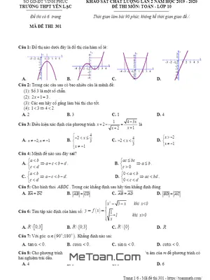Đề KSCL Toán 10 lần 2 năm 2019 – 2020 trường THPT Yên Lạc – Vĩnh Phúc