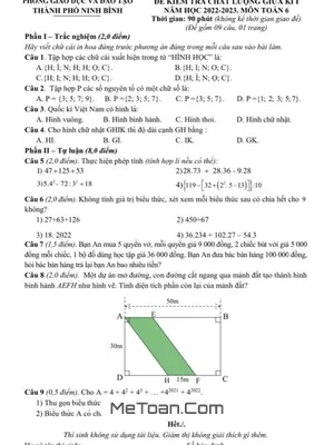 Đề thi giữa kì 1 Toán 6 năm 2022 - 2023 phòng GD&ĐT Ninh Bình