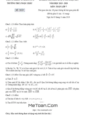Đề kiểm tra giữa kì 1 Toán 7 năm 2019 - 2020 trường THCS Ngọc Châu - Hải Dương