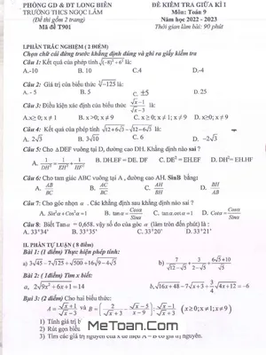 Đề thi giữa kì 1 Toán 9 năm 2022 - 2023 trường THCS Ngọc Lâm - Hà Nội