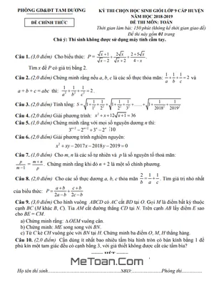 Đề thi HSG huyện Toán 9 năm 2018 - 2019 phòng GD&ĐT Tam Dương - Vĩnh Phúc
