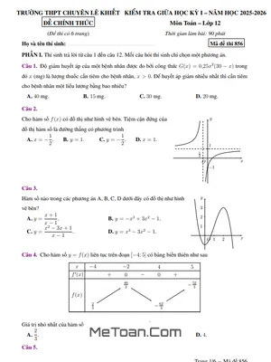 Đề Thi Giữa Học Kỳ 1 Môn Toán Lớp 12 Năm Học 2025-2026 Trường THPT Chuyên Lê Khiết, Quảng Ngãi