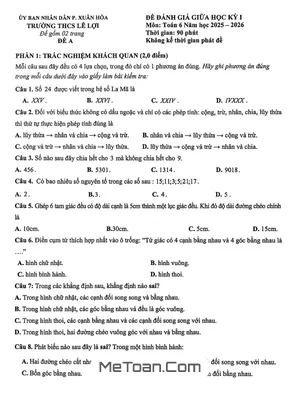 Đề Kiểm Tra Giữa Kỳ 1 Toán 6 Năm Học 2025 - 2026 Trường THCS Lê Lợi, TP. HCM