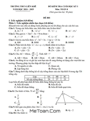 Đề Thi Cuối Học Kỳ 1 Toán 8 Năm 2024 – 2025 Trường THCS Liên Khê, Hải Phòng (Có Đáp Án)