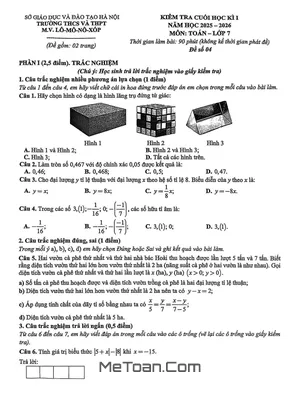 Đề thi học kì 1 Toán 7 năm 2025 - 2026 trường Lômônôxốp - Hà Nội (Kèm Đáp Án Chi Tiết)