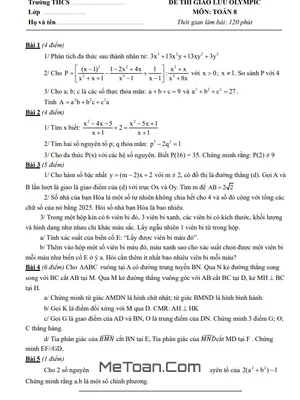Đề Thi Giao Lưu Olympic Toán Lớp 8 Năm 2025-2026 Cụm THCS Hà Nội Có Đáp Án Chi Tiết