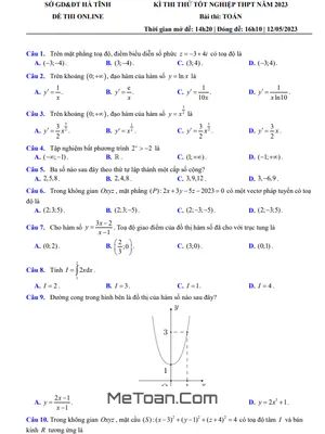 Đề thi thử THPT 2022 – 2023 môn Toán sở GD&ĐT Hà Tĩnh (online lần 2)