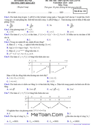 Đề thi thử Toán THPT Quốc gia 2020 lần 1 trường THPT Kim Liên – Hà Nội