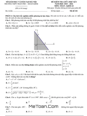 Đề Thi Giữa Kì 1 Toán 10 Năm 2025 - 2026 Trường THPT Trần Phú - Hà Nội (Kèm Đáp Án)
