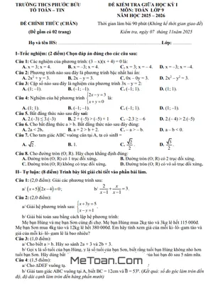 Đề Thi Giữa Kỳ 1 Toán 9 Năm 2025-2026 THCS Phước Bửu (Có Đáp Án)