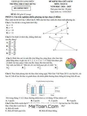 Đề Kiểm Tra Giữa Kì 2 Môn Toán 8 Năm Học 2024 – 2025 Trường THCS Việt Hưng – Hà Nội