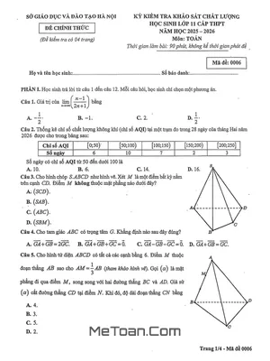 Đề Khảo Sát Chất Lượng Toán 11 Năm Học 2025 – 2026 Từ Sở GD&ĐT Hà Nội