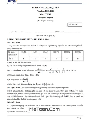 Đề Thi Giữa Học Kỳ 2 Toán 9 Ban Mai School 2025-2026: Tài liệu Luyện Tập Toàn Diện