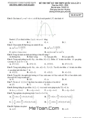 Đề thi thử THPTQG 2019 – 2020 môn Toán 11 lần 1 trường Ngô Sĩ Liên – Bắc Giang