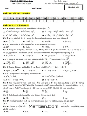 Đề thi học kỳ 2 Toán 10 năm 2022 – 2023 trường THPT Cầu Giấy – Hà Nội
