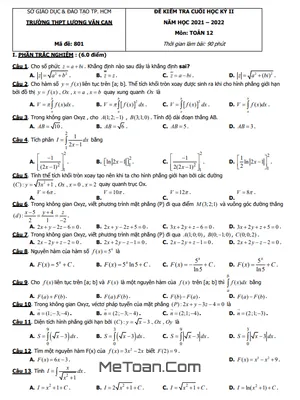 Đề thi học kỳ 2 Toán 12 năm 2021-2022 trường Lương Văn Can - TP.HCM (có đáp án)