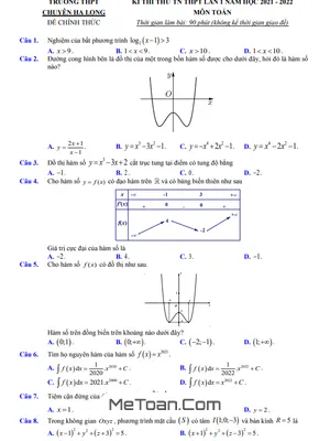 Đề thi thử Toán TN THPT 2022 lần 1 trường chuyên Hạ Long – Quảng Ninh