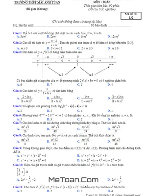 Đề thi thử Toán THPTQG 2019 lần 1 trường THPT Mai Anh Tuấn – Thanh Hóa