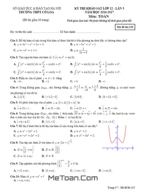 Đề Thi Thử THPT Quốc Gia 2017 Môn Toán Trường THPT Cổ Loa – Hà Nội Lần 3