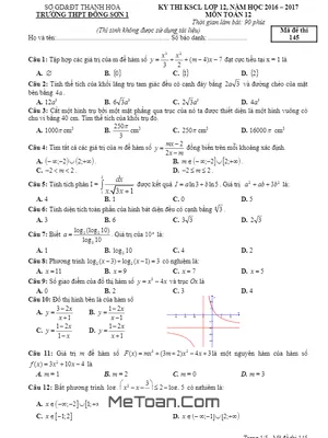 Đề thi thử THPT Quốc gia 2017 môn Toán trường THPT Đông Sơn 1 - Thanh Hóa (có đáp án)