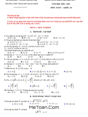 Đề cương ôn tập học kì 1 Toán 10 năm 2020 - 2021 trường THPT Trần Phú - Hà Nội