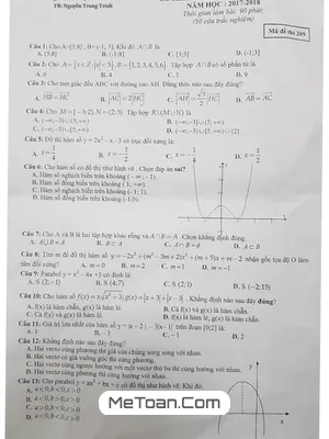 Đề thi giữa kì 1 Toán 10 năm 2017-2018 trường THPT Việt Nam Ba Lan có đáp án