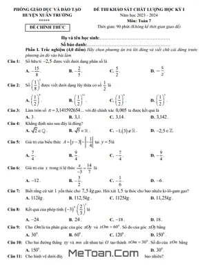 Đề thi học kì 1 Toán 7 năm 2023 - 2024 phòng GD&ĐT Xuân Trường - Nam Định