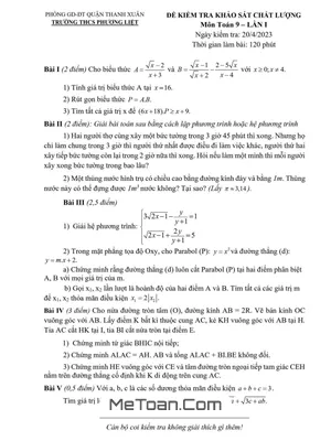 Đề khảo sát Toán 9 lần 1 năm 2022 – 2023 trường THCS Phương Liệt – Hà Nội