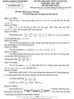 Đề thi HSG huyện Toán 8 năm 2022 - 2023 phòng GD&ĐT Tam Dương - Vĩnh Phúc