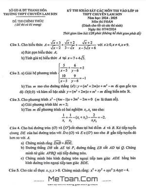 Đề khảo sát Toán vào 10 chuyên Lam Sơn - Thanh Hóa năm 2024 - 2025