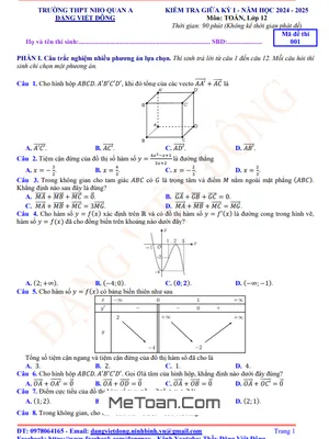 Bộ Đề Ôn Tập Kiểm Tra Giữa Kỳ 1 Môn Toán 12 Năm Học 2024 - 2025