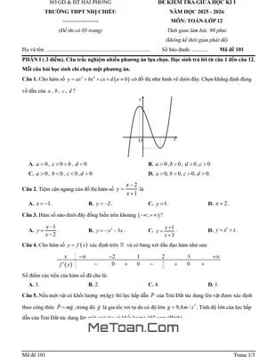 Đề Thi Giữa Học Kì 1 Toán 12 Năm 2025 – 2026 Trường THPT Nhị Chiểu – Hải Phòng (Có Đáp Án)