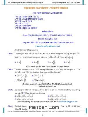 Bài Tập Vận Dụng Cao Vectơ, Tích Vô Hướng Của Hai Vectơ Và Ứng Dụng Lớp 10