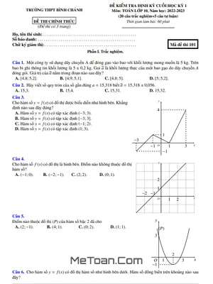 Đề thi học kỳ 1 Toán 10 năm 2022 – 2023 trường THPT Bình Chánh – TP HCM