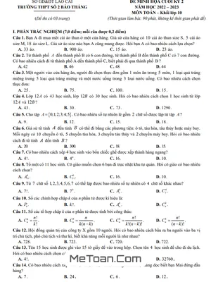 Đề Minh Họa Cuối Kỳ 2 Toán 10 Năm 2022 - 2023 Trường THPT Bảo Thắng 2 - Lào Cai