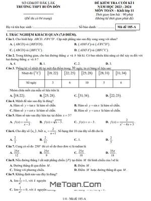 Đề Cuối Kỳ 1 Toán 11 Năm 2023 - 2024 Trường THPT Buôn Đôn - Đắk Lắk